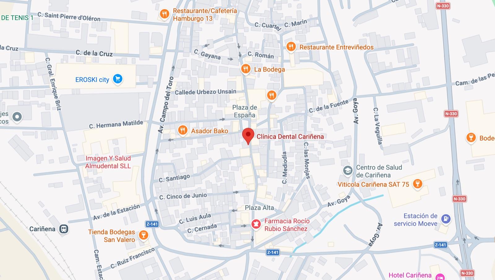 Mapa con la ubicación de Clínica Dental Cariñena, Calle Mayor 80